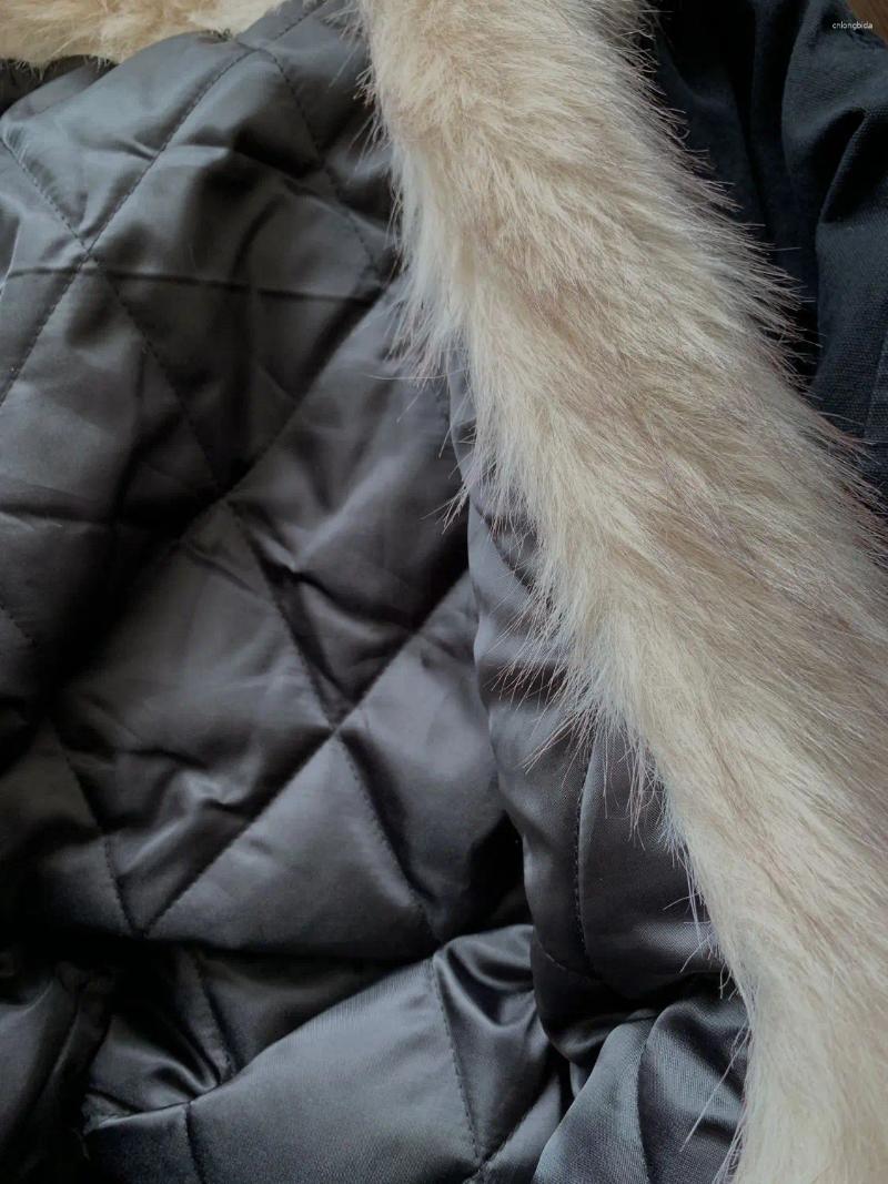 Women's Jackets Y2K Fashion Simple Retro Fur Collar Cotton Hooded Jacket Women Winter Streetwear Loose Veet Warm Haruku Casual