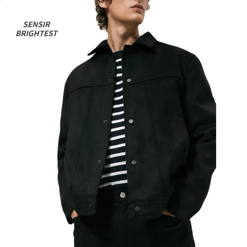 Men Suede Lapel Jacket Coat Autumn Gentleman High Quality Solid Color Vintage Jacket For Men 250206