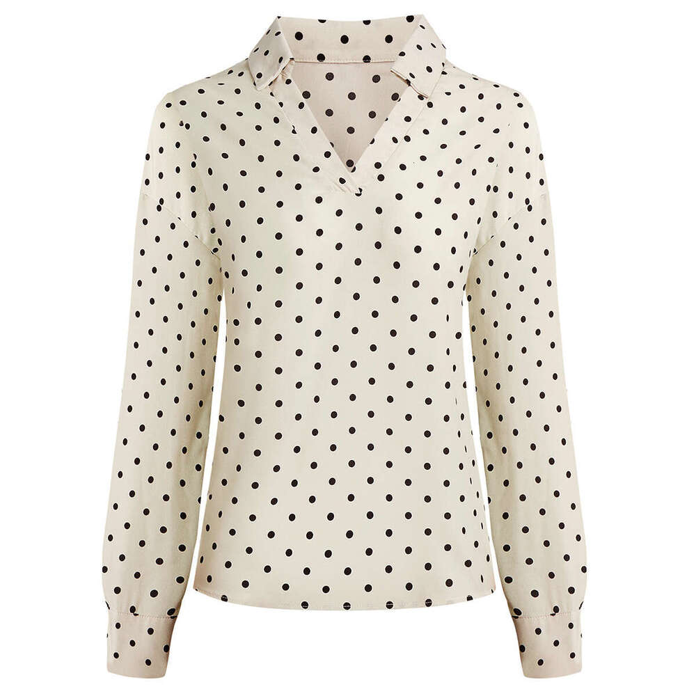 European and American fashion hot summer polka dot long sleeved women's shirt casual top 2025 new item temperament chic elegant clothing