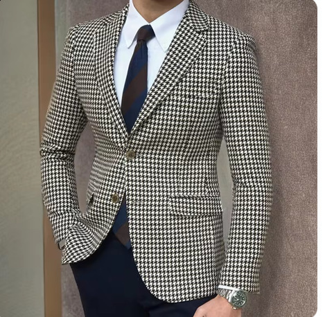 Qianniao plaid mens one-piece suit jacket with 2 side slits slim fit casual mens fashionable jacket 240824