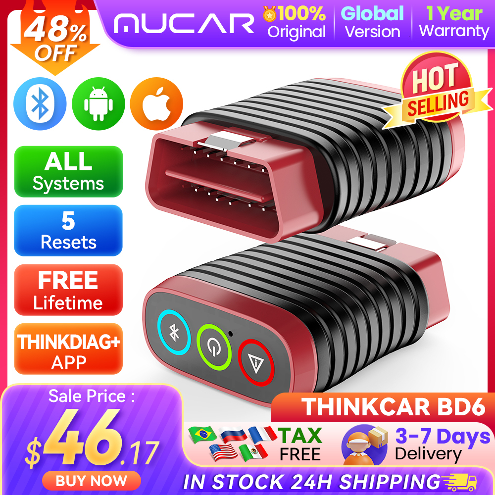 MUCAR THINKCAR BD6 Bluetooth Scanner Car Diagnostic Tool OBD2 Scanner All Cars Full System 5 Reset Free Diagnosis Code Reader