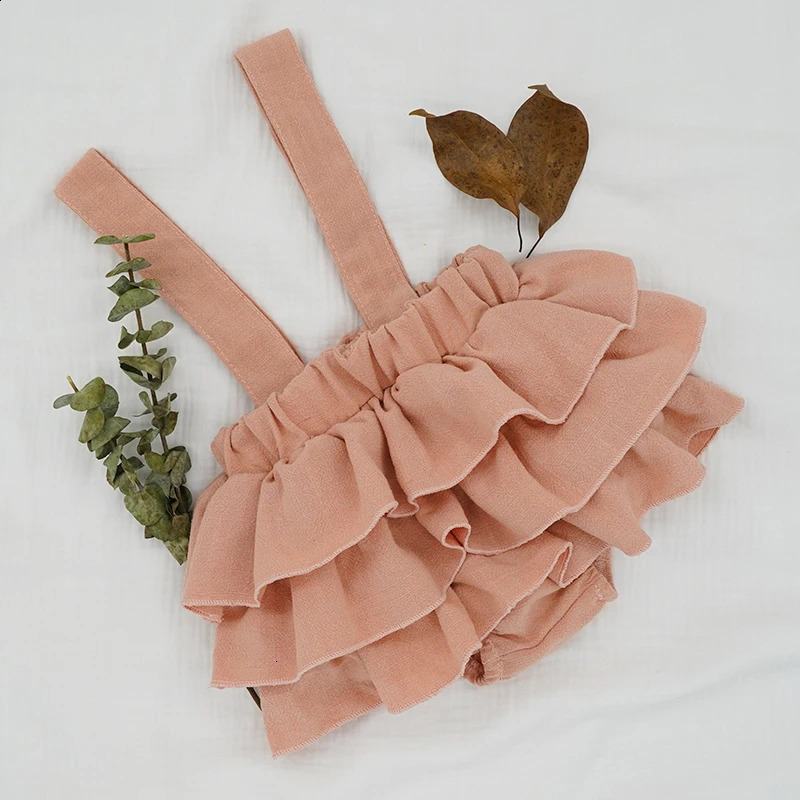 Baby Girls Linen Bloomers Shorts Fashion Toddlers Kids Pink Tutu Skirts Faldas Ruffle Straps Pants For born Spodnica 250206