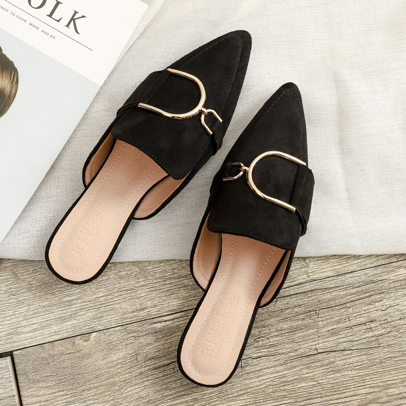 2025 summer new fashion all-match pointy slippers female Baotou outdoor flat slippers leisure large size 32-42