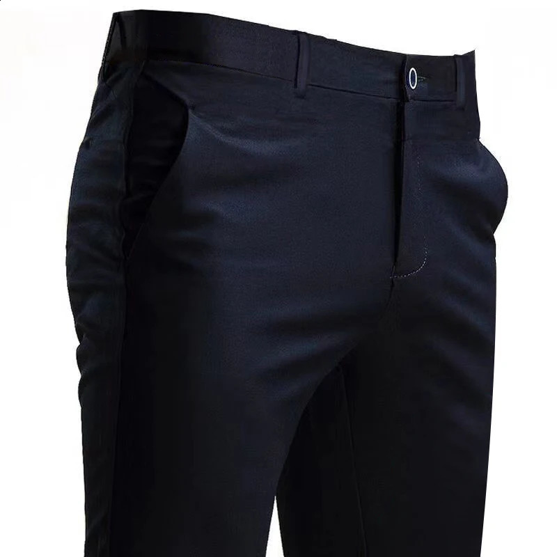 Mens Suit Pants Stretch Smart Casual Trousers Pocket Solid Color Straight Wearable Full Length Home Work Black Dress 250113