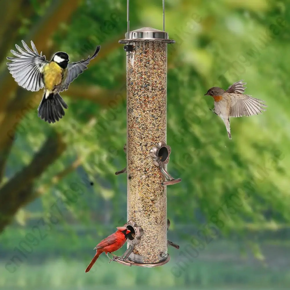 Wild Bird Feeder with 4 Feeding Ports Tube Shape Bird Feeder Weather Resistant Wild Bird Hanging Feeder For Courtyard Lawn Birds 250121