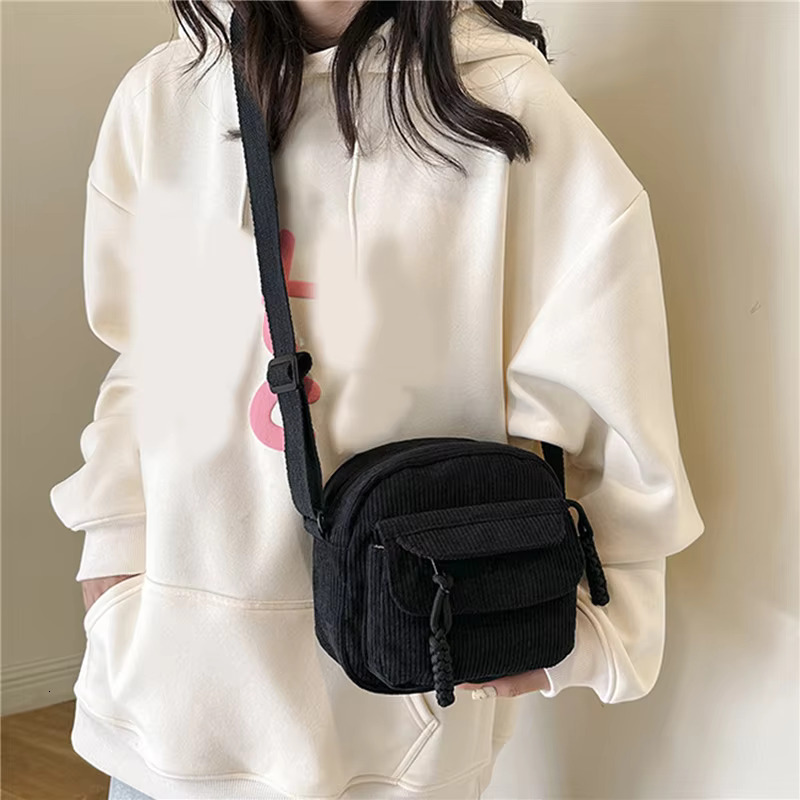 Corduroy Women's Small Shoulder Teenager Girl Crossbody Bag Bolsa Cute Tote Student Street Korean Haruku Messenger Bags Canvas Casual