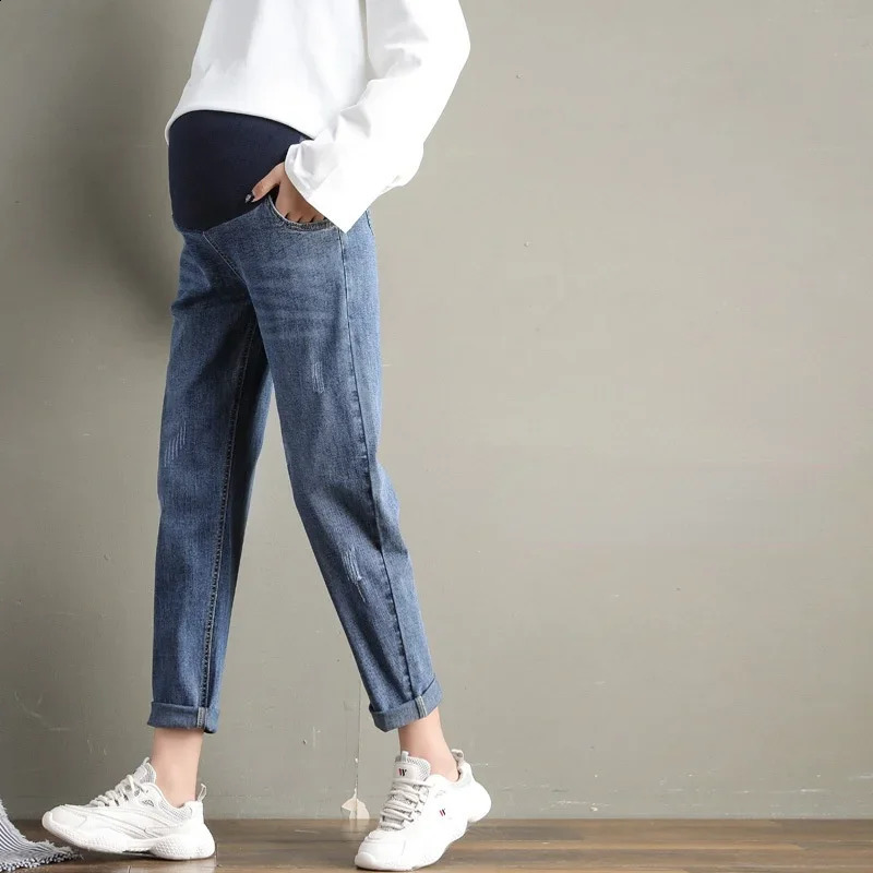 Pregnancy Abdominal Pants Boyfriend Jeans Maternity Pants For Pregnant Women Clothes High Waist Trousers Loose Denim Jeans 250206