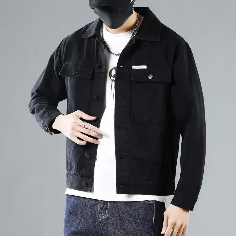Khaki Jeans Coat for Men Japanese Autumn Denim Jackets Man Price Stylish One Piece G Washed Low Cost in Lowest Menswear 250206