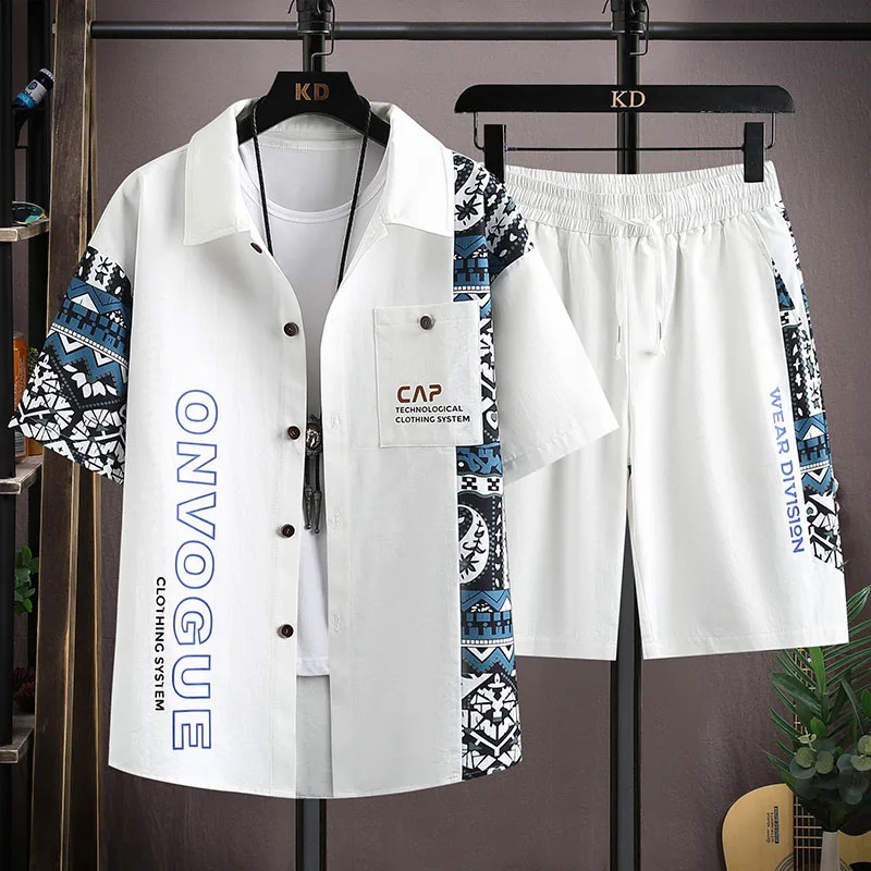mens Printed Shirt Sets high quality Fashion Trend Shorts Casual Mens Shirtshorts Two Pieces Suits Fitness Sportswear 250121