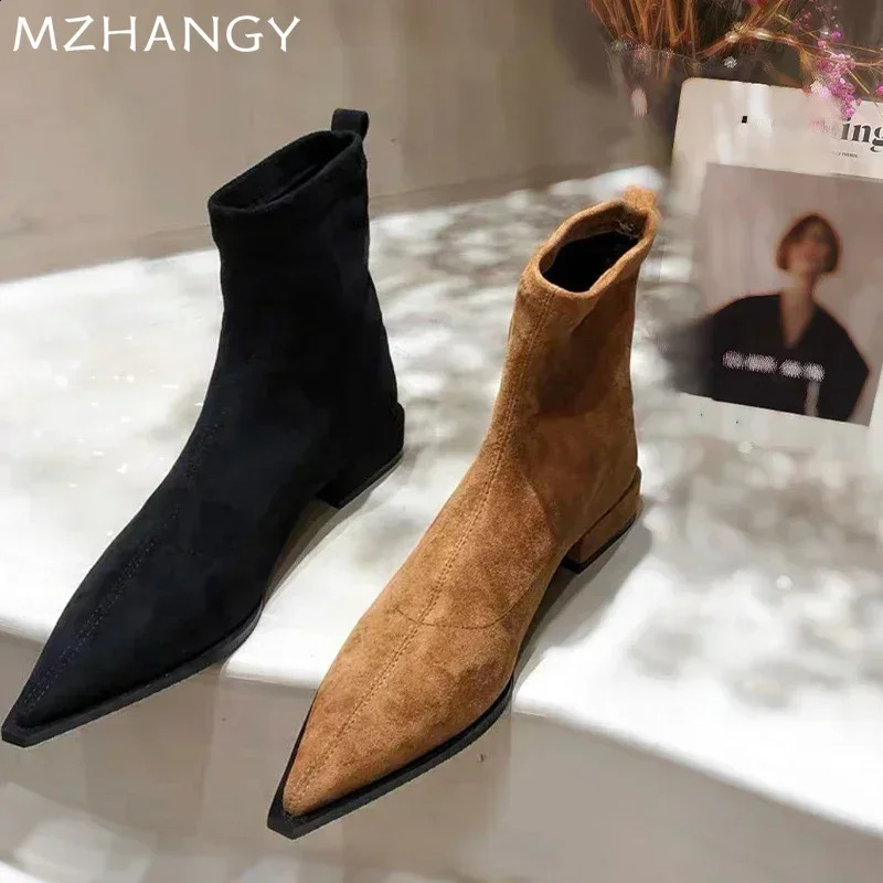 Women Suede Ankle Boots Heels Shoes Fashion Sexy Pointed Toe Shoes Women Trend Snow Boots Elegant Walking Dress Goth Mujer Botas 250120