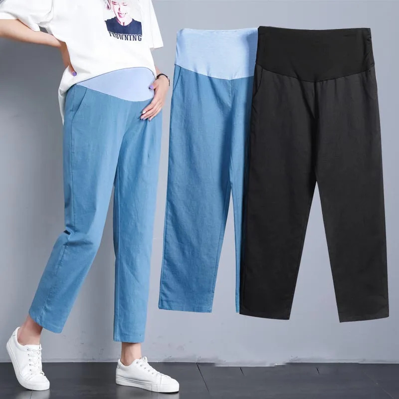 Maternity Women Trousers Pants Spring Straight Leisure Abdomen Pants in Nine Minutes Pants Summer Pregnant Women Belly Support 250206