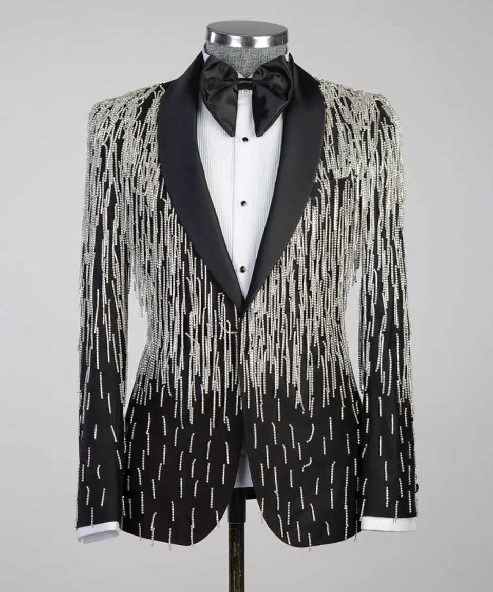 Amazing Wedding Tuxedos Beading One Button Men Suit Shawl Lapel 1 Piece Set Jacket Celebrate Groom Blazers Customized