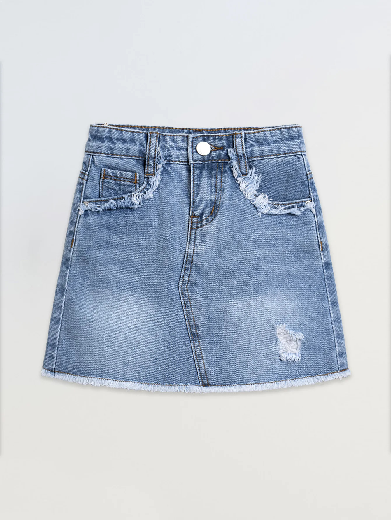 For Baby Girls Summer Denim SkirtRaw Edge Fashion Jeans Short Dress 250206