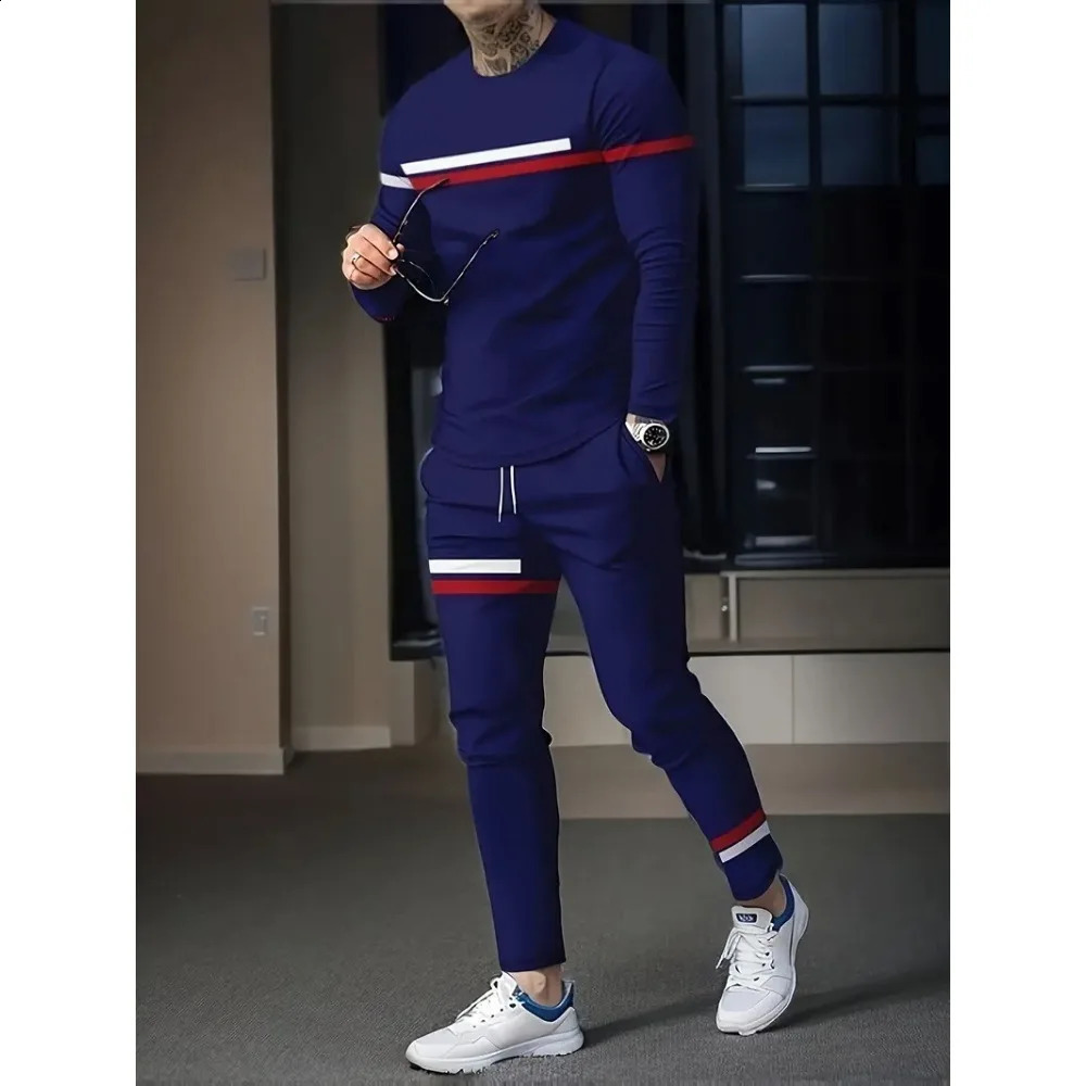Autumn Mens Tracksuit 2-piece Set Long-sleeved T-shirt Sportswear Trousers Set Casual Pants 3D Print Fashion Man Outdoor Suit 250121