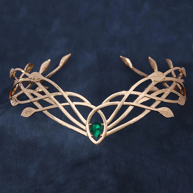 Goddess Cosplay Forehead Round Elves Crowns Tiara Women Man Vintage Leaf Headband Bridal Hair Accessories Crown Wedding Headwear 250107