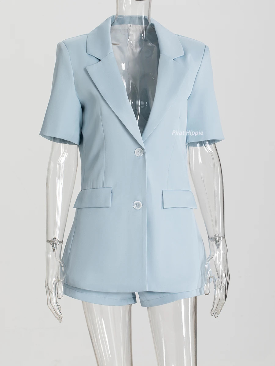 Solid Elegant Blazer 2 Piece Set Autumn Button Up Short Sleeve Blazers JacketShort Sets Casual Fashion Suits For Women 2024 250121