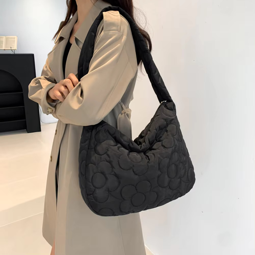 Women's Puffer Tote Fashion Down Padded Shoulder Casual Ral Print Nylon Handbag Purse Quilted Cross Body Bag Nylon Cartoon