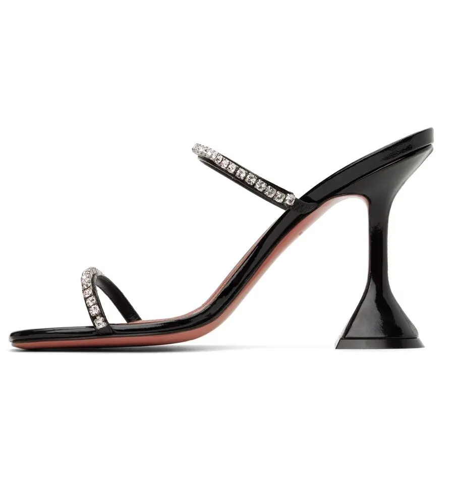 Top Brand Gilda Sandals Shoes Women Mules Crystal-embellished Strappy Leather Mules Martini Heels Party Dress Perfect Lady Walking