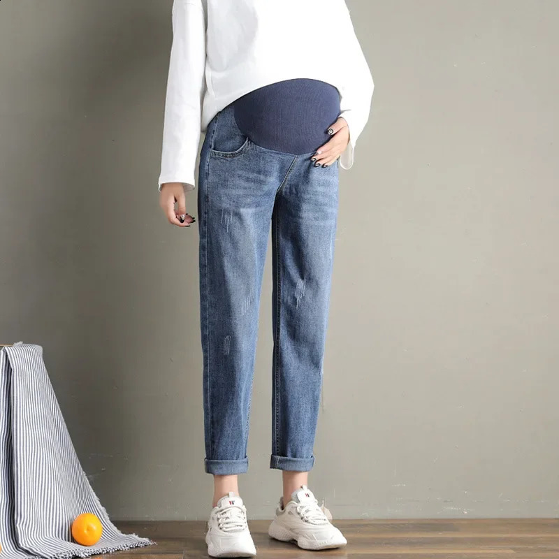 Pregnancy Abdominal Pants Boyfriend Jeans Maternity Pants For Pregnant Women Clothes High Waist Trousers Loose Denim Jeans 250206