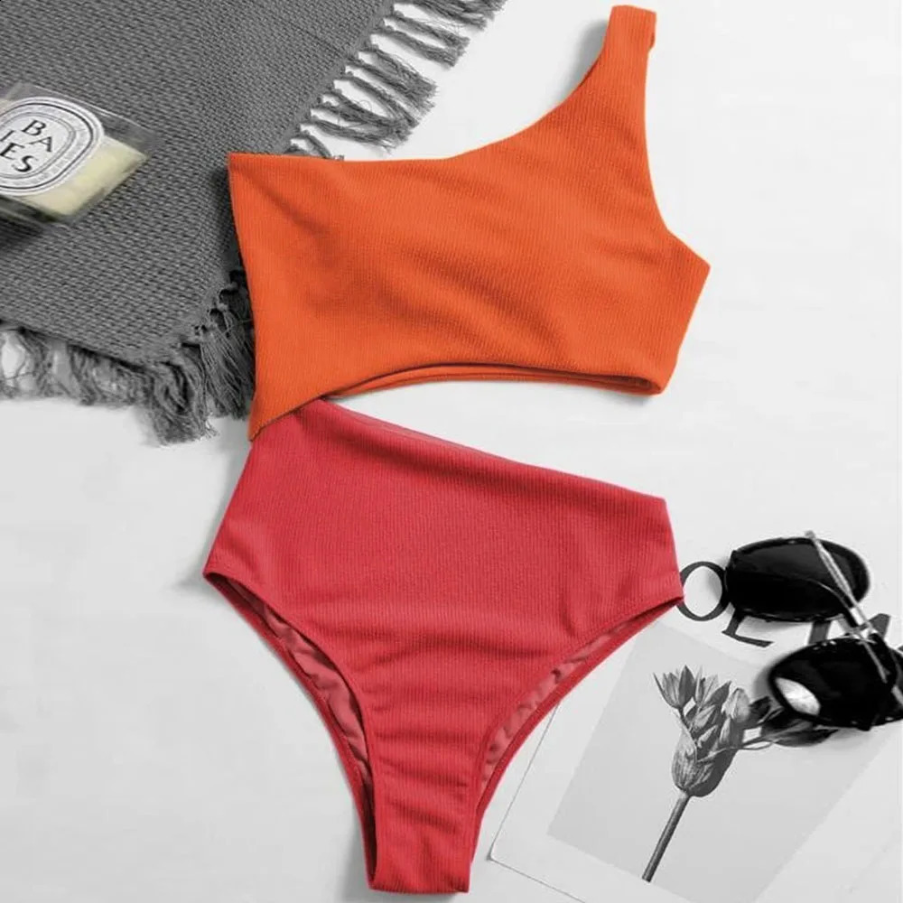 VigoCasey Patchwork Swimwear Women 2025 Sexy One Piece Swimsuit Female One Shoulder Bathing Suit High Waist Hollow Monokini Swim 250113
