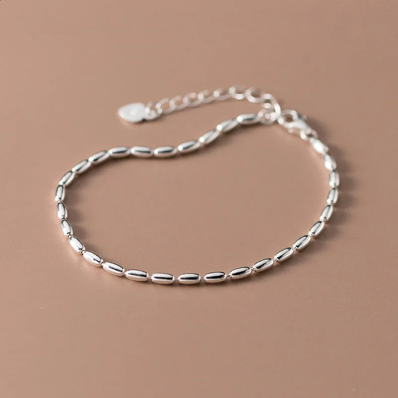 SOFTPIG Real 925 Sterling Silver Rice Beads Chain Charm Bracelet for Women Trendy Fine Jewelry Minimalist Accessories 250121