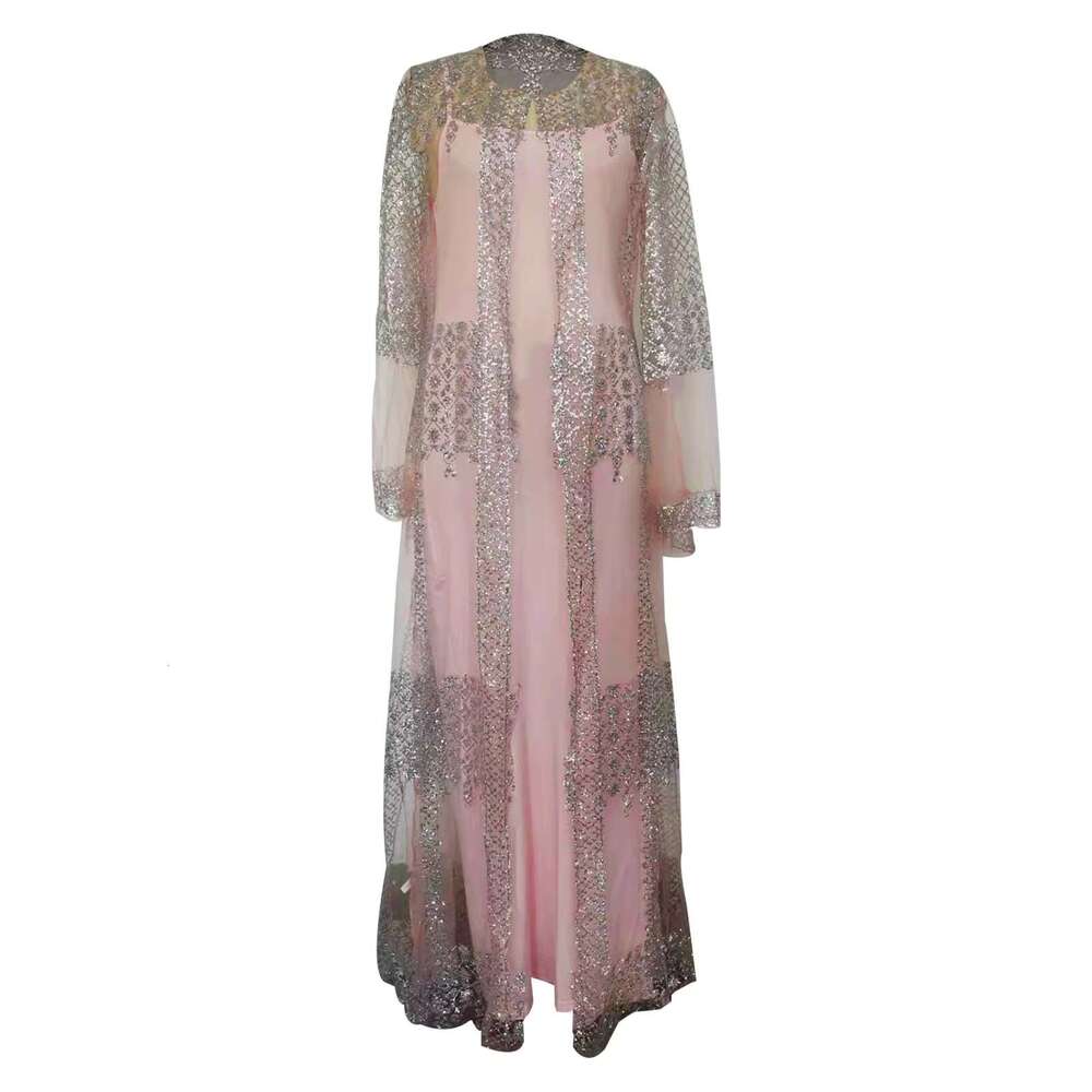 Elegant Women Glitter Ladies Hot Gold Skirt Shawl Banquet Evening Dress Mesh Patchwork Split Vintage Party Dresses R250206