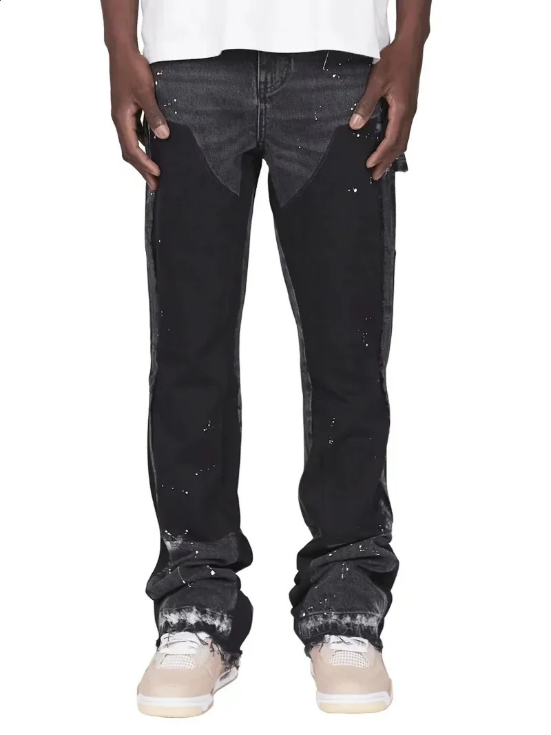 American high street retro sense raw edge micro horn jeans women Y2k dark pants low waist splicing elastic mop pants 250206