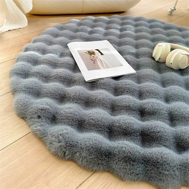60/100cm White Fluffy Rug Round Carpet Super Soft Faux Fur Area Rugs for Bedroom Floor Shaggy Plush Carpet Bed Room Bedside Rugs Z250206