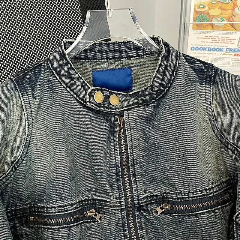 Vintage Embroidery Washed Denim Jacket For Men Loose Hip Hop High Street Retro Jean Jackets Cargo Coat Man Clothing Streetwear 250206
