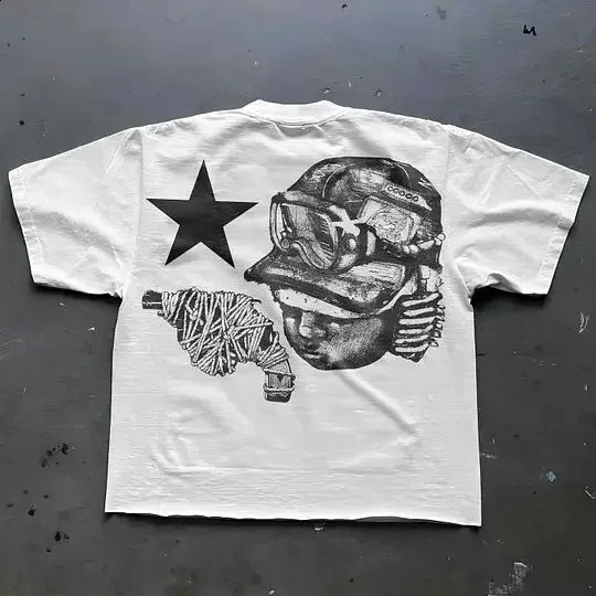 Street wear Y2K Harajuku T-shirt mens hip-hop bulletproof vest printed ultra-fine cotton short sleeved casual top T-shirt 250118