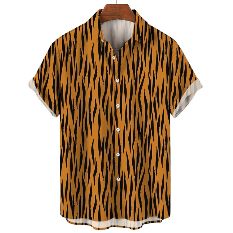 Summer 3D Leopard Print Shirts For Men Clothes Casual Vacation Short Sleeve Streetwear Button Clothing Mens Lapel Blouse Tops 250206