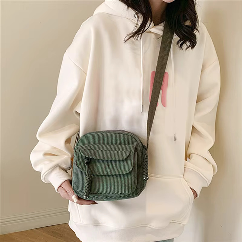 Corduroy Women's Small Shoulder Teenager Girl Crossbody Bag Bolsa Cute Tote Student Street Korean Haruku Messenger Bags Canvas Casual