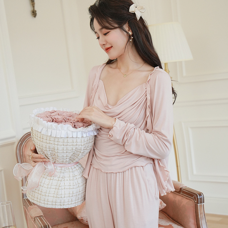 B581-Women's pajamas half-line fleece home clothes autumn and winter thick warm pullover
