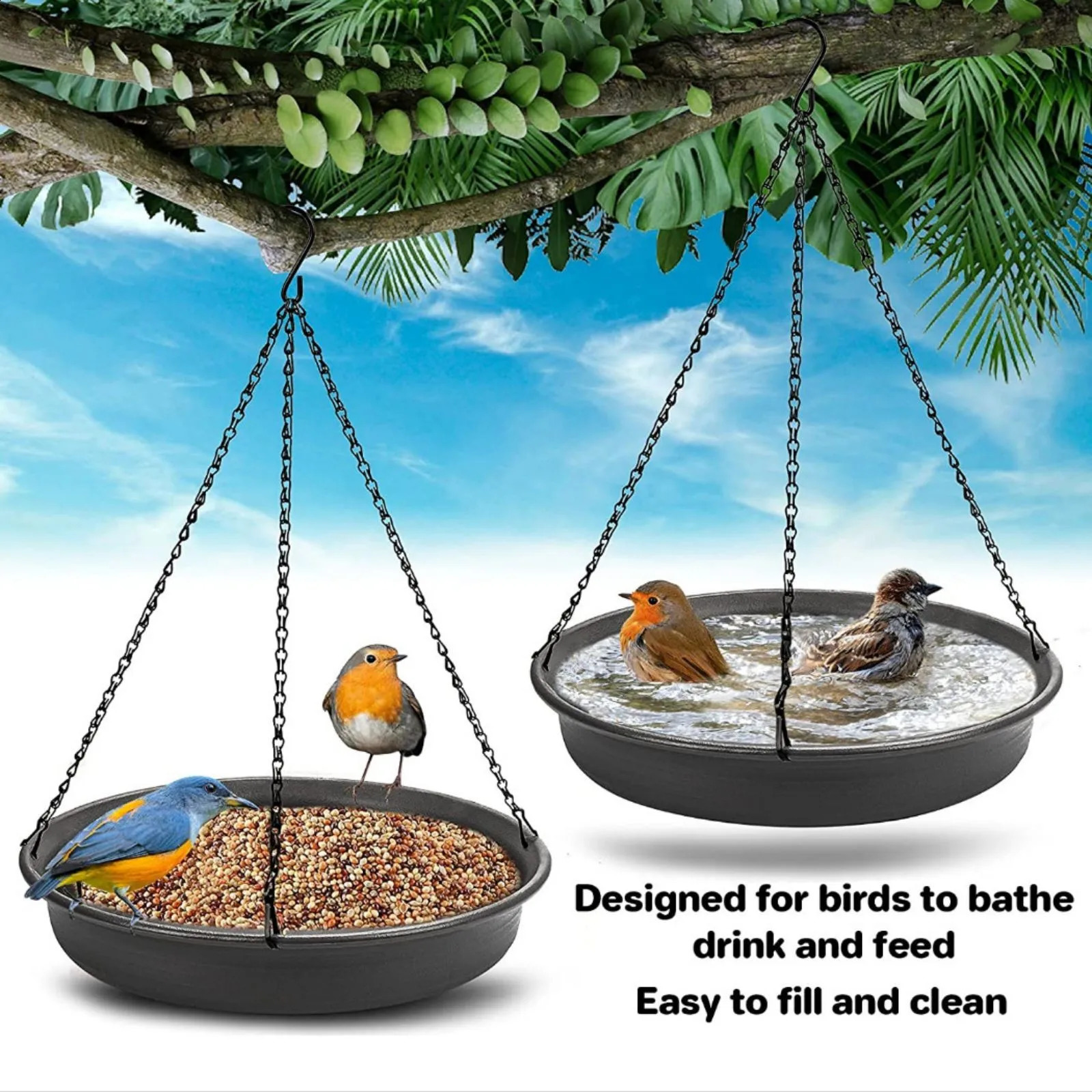 Bird Feeding Dish Tray Platform Feeder Bird Water Bowl Hanging Bird Bath for Outdoor Outside Patio Parrot Tree Decoration 250121