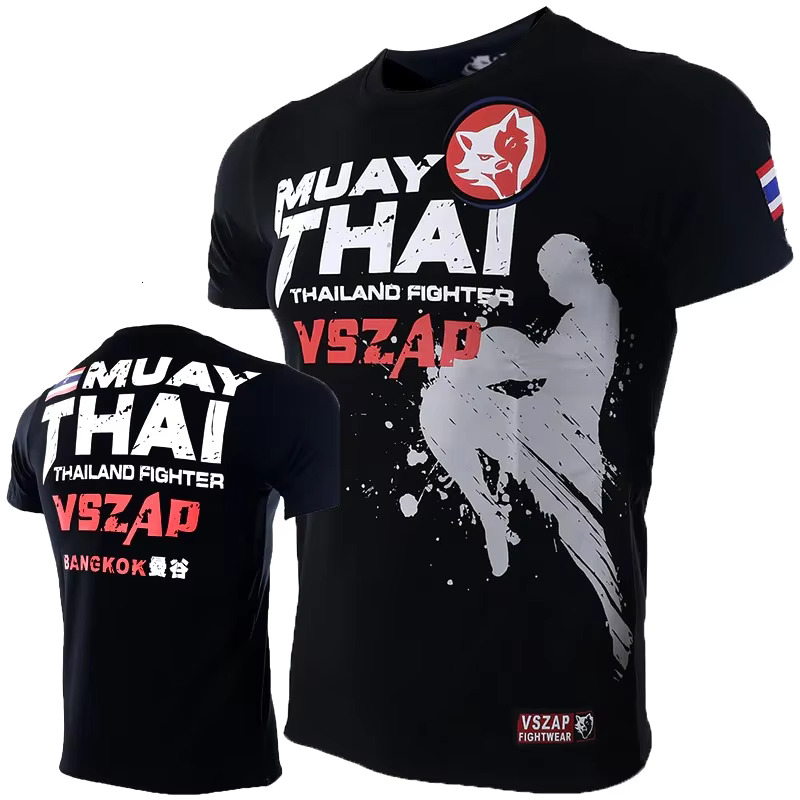 Mens Muay Thai T Shirt Summer Breathable Quick Dry Tees Running Fitness Sports Short Sleeve Outdoor Boxing Wrestling Tracksuits
