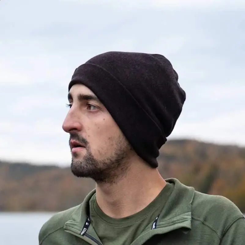 Unisex Merino Wool Knitted Beanie Hats For Men Women 100% Merino Wool Double-layer Thickened Warmth Hedging Dome Outdoor Ear Cap 250120