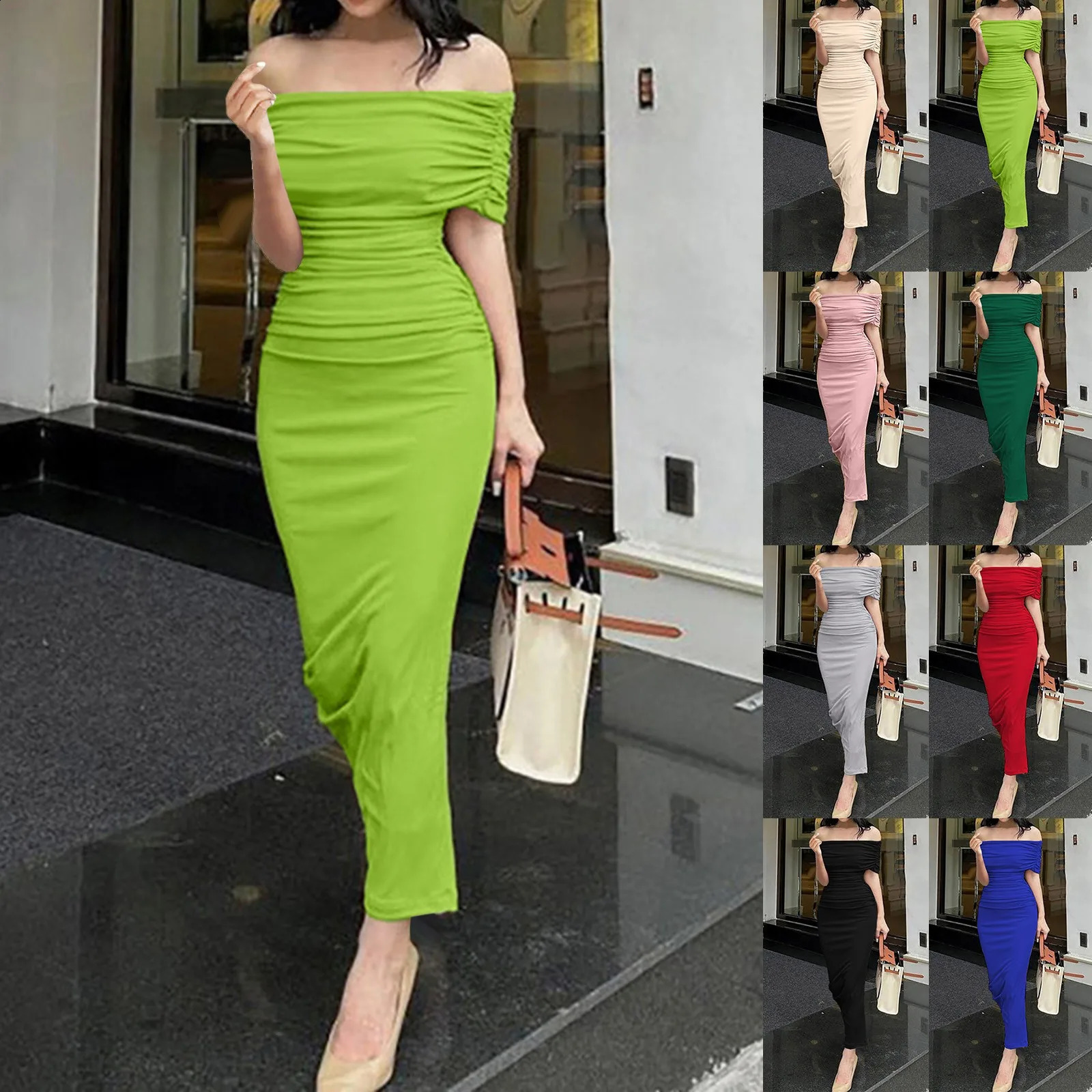 Midi Dresses Girl Style Offshoulder Low Breast Split Strap Slimming Dress Long Skirt Vestidos De Fiesta 250206