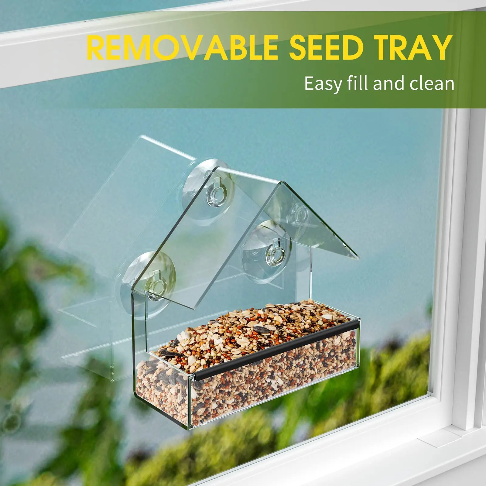 2 Pack Samll Window Bird Feeder Clear Window Bird Feeders with Strong Suction Cups Bird House for Outside Wild Birds 250121