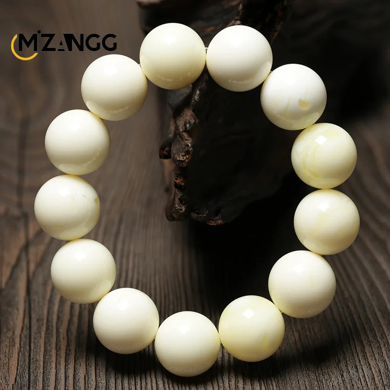 Natural White Beeswax Bracelet White Nectar Amber Buddha Beads Bracelet Hand-carved Retro Jewelry for Men and Women 250121