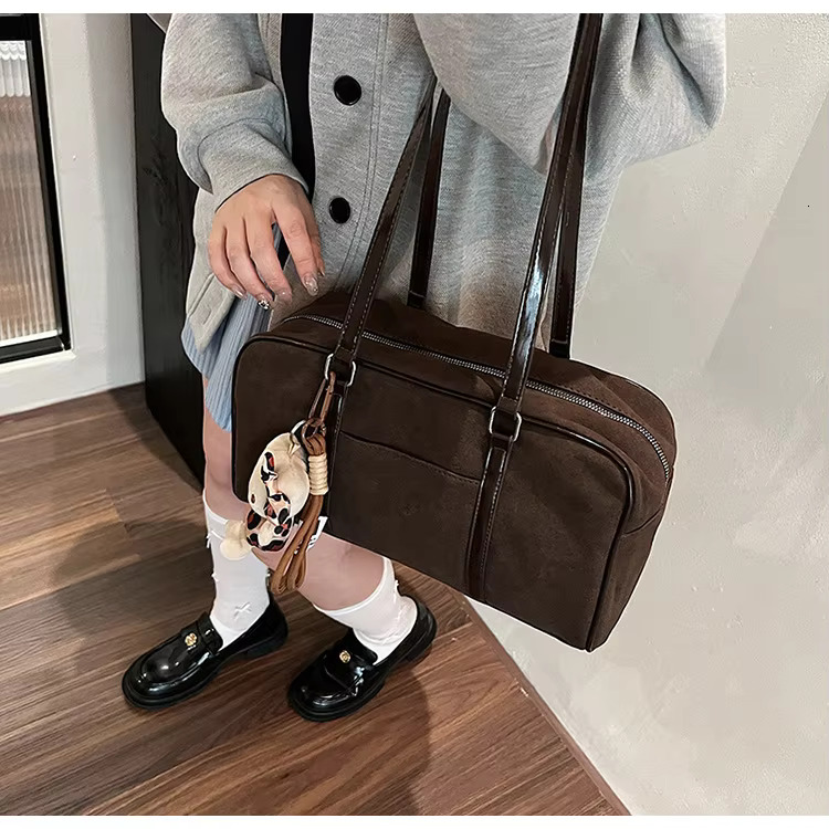 Casual Large Capaci Suede Women New Autumn Winter Retro Brown Commuter Shoulder Pillow Bag Purses And Handbags Suede Casual