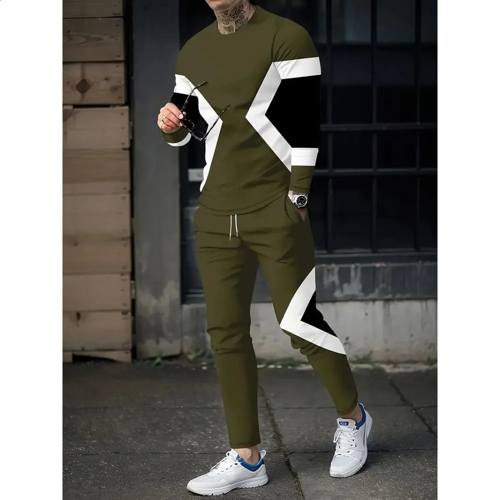 Autumn Mens Tracksuit 2-piece Set Long-sleeved T-shirt Sportswear Trousers Set Casual Pants 3D Print Fashion Man Outdoor Suit 250121