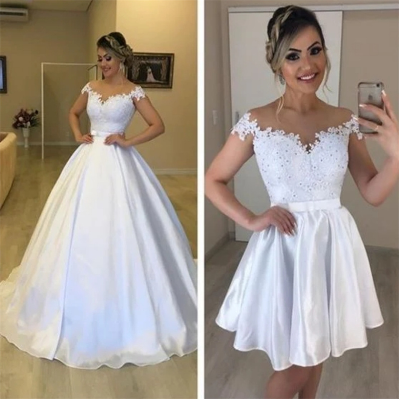 Civil Boho Wedding Dress Convertible 2 In 1 Detachable Train Bohemain Short Bridal Dresses 2025 Lace Country Garden Bride Dress Romantic Vestidos De N