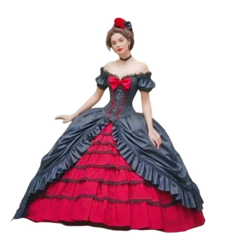 Vintage Victorian Prom Dresses Black And Red Ball Gown Masquerade Dress Off Shoulder Puff Sleeves Princess Special Occasion Gown 2025