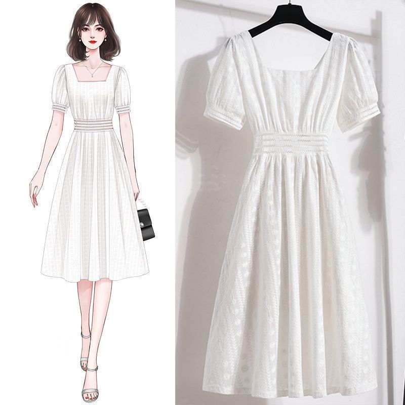V2220 Women's summer 2023 new style temperament slim French fairy super fairy forest summer square collar skirt