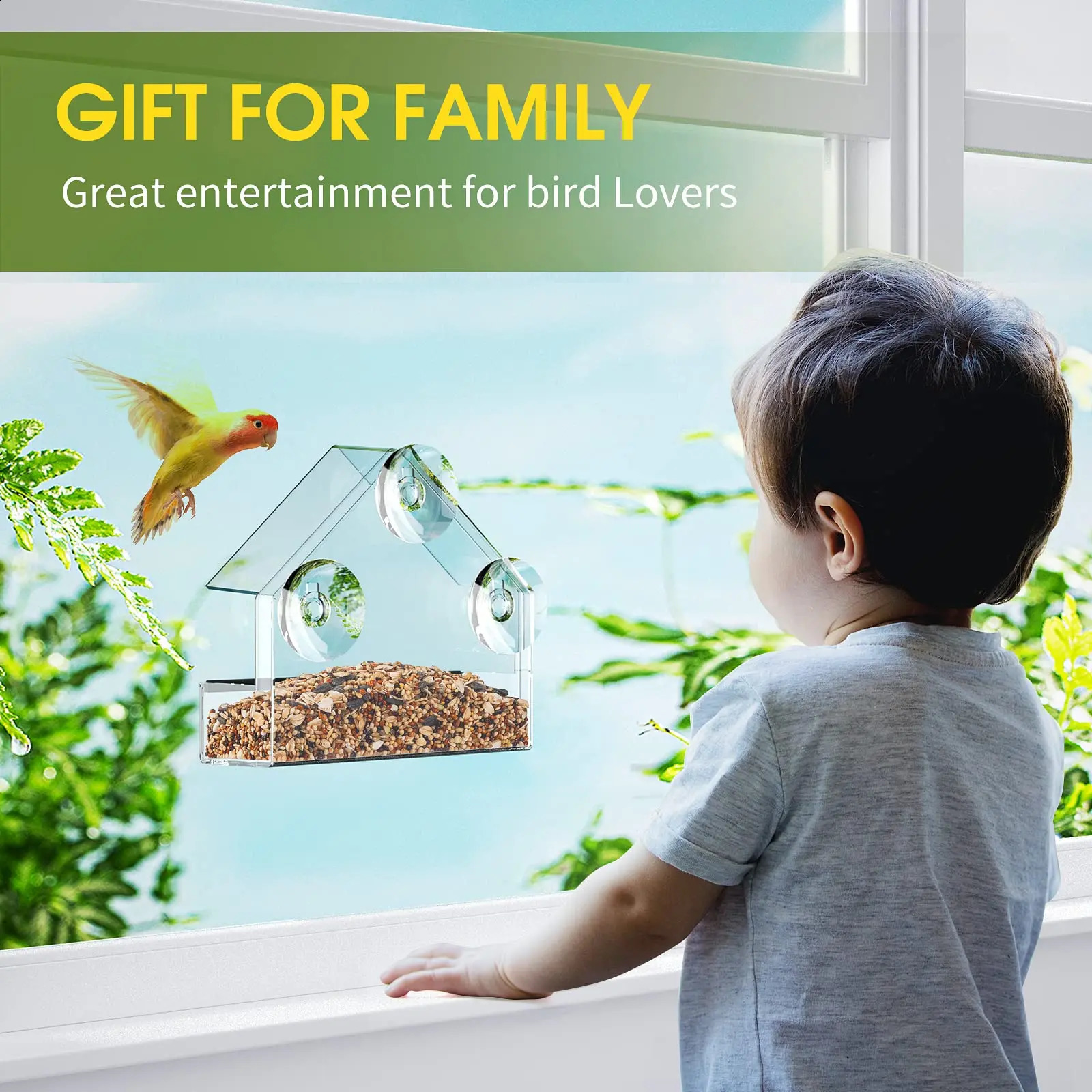 2 Pack Samll Window Bird Feeder Clear Window Bird Feeders with Strong Suction Cups Bird House for Outside Wild Birds 250121