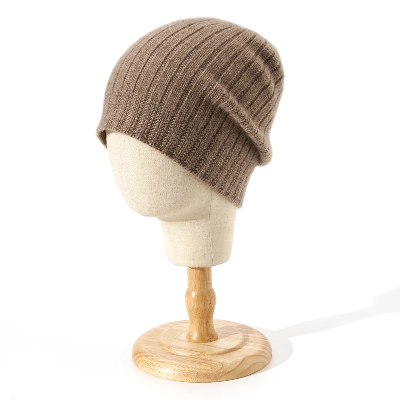 Womens Winte Hat 100% Cashmere Knitted Beanies Pattern Solid Color Warm Soft Cashmere Bonnet Y2k Street Skullies Cap 250120
