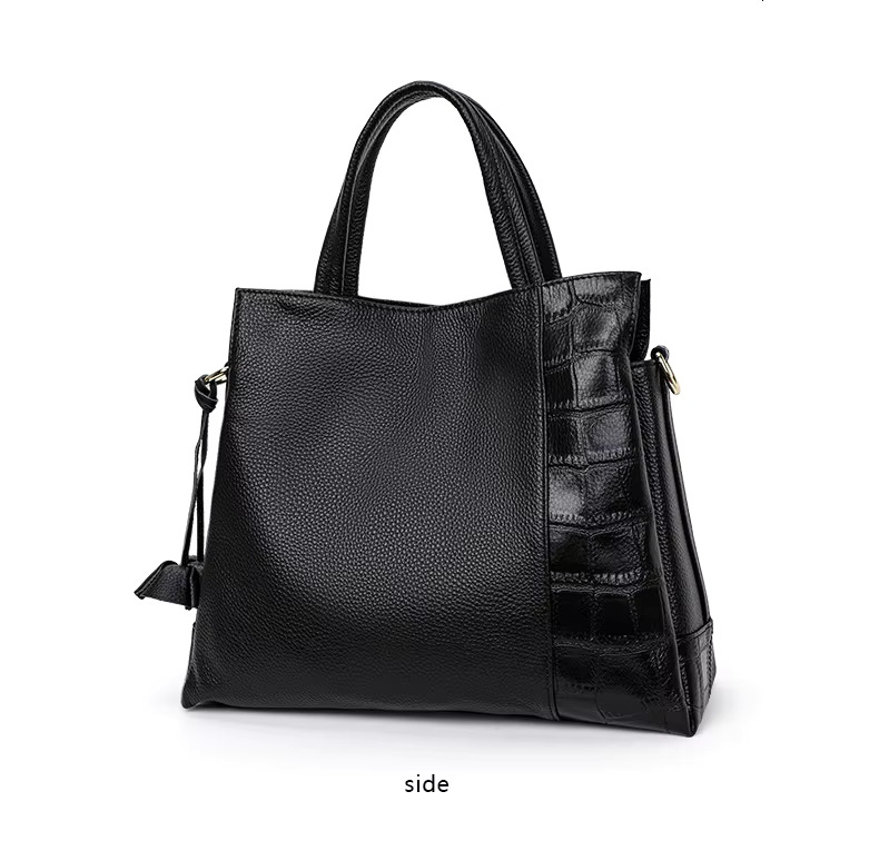Aidrani A solid colored crocodile textured women's handbag made of high-quality cowhide a portable large bag
