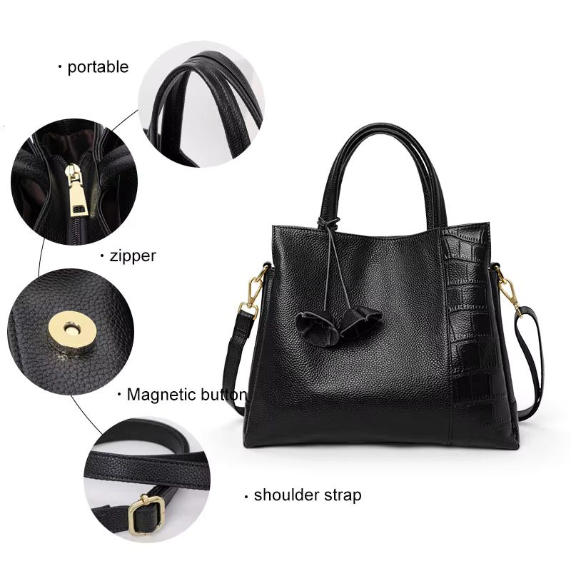 Aidrani A solid colored crocodile textured women's handbag made of high-quality cowhide a portable large bag