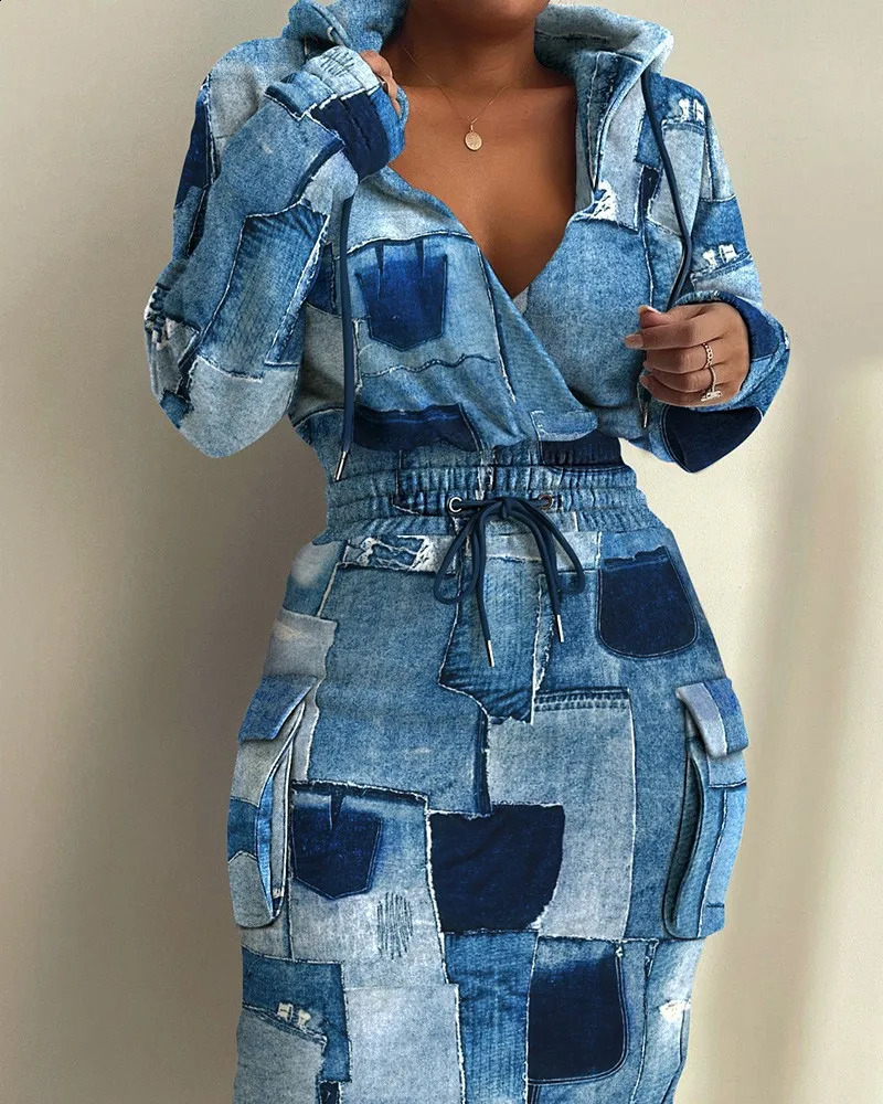 Womens Dresses Spring Fashion Camouflage Print Waist Drawstring Pocket Long Sleeved Casual Daily Midi Dress 250206