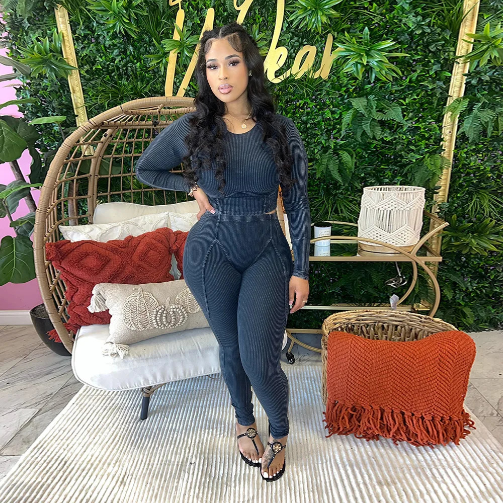 Workout Custom Two Piece Fitness Knit Pant Sets Wholesale Casual Women Ribbed 2 Piece Knit Set Women Clothes 250121